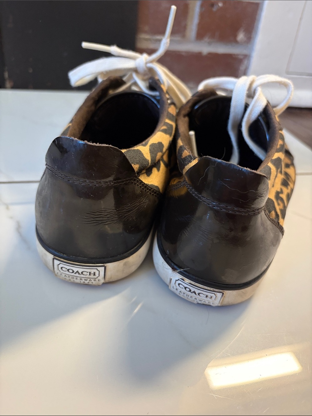 Coach women’s  Leopard Print Canvas Sneakers in Tan and Black - Picture 3 of 4